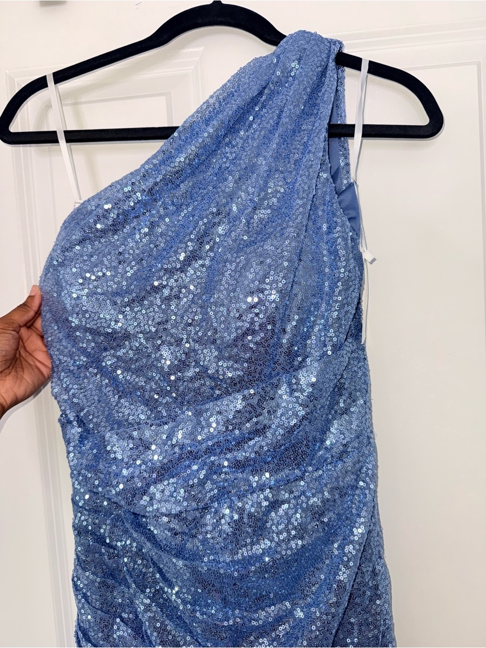 One-Shoulder Light Blue Sequin Evening Gown - Picture 2 of 2